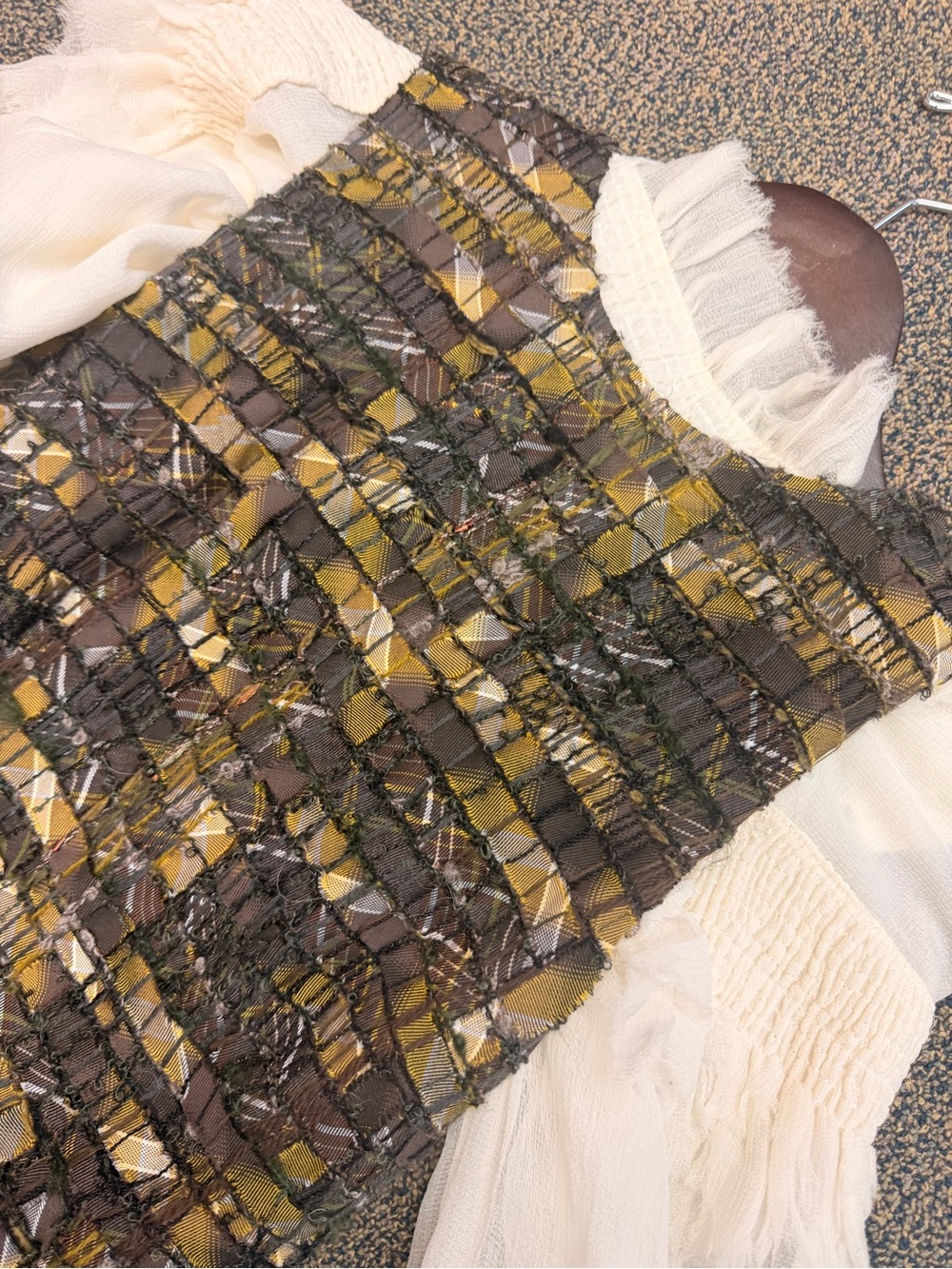 Vintage Chanel Metiers Dart  Tweed Mini Dress with Sheer Puff Sleeves - Picture 3 of 8